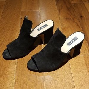 DKNY Black Suede Open Toe Mules